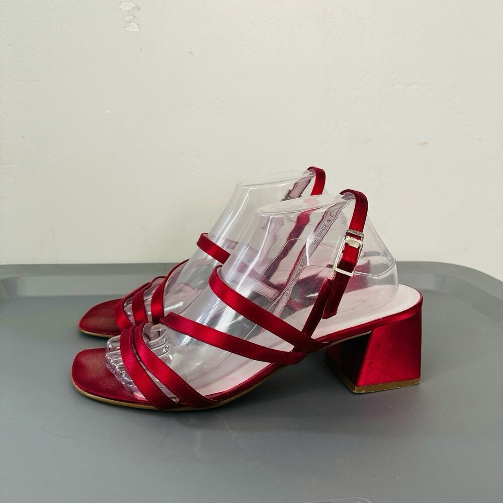 Michelangelo Eliza Wide Red Satin Strappy Heels Womens Size 9